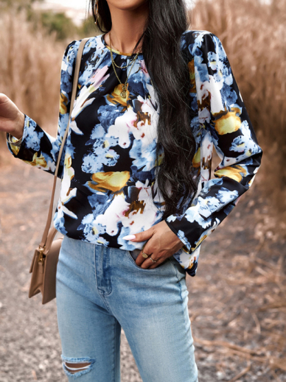 Casual Printed Round Neck Long Sleeve Top-chiquechics