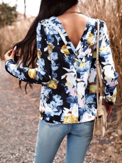 Casual Printed Round Neck Long Sleeve Top-chiquechics