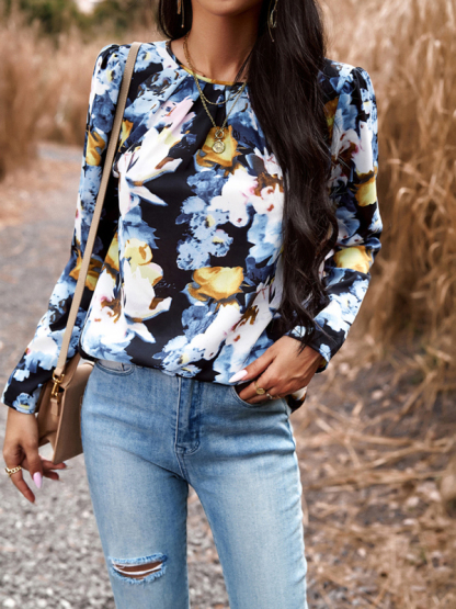 Casual Printed Round Neck Long Sleeve Top-chiquechics