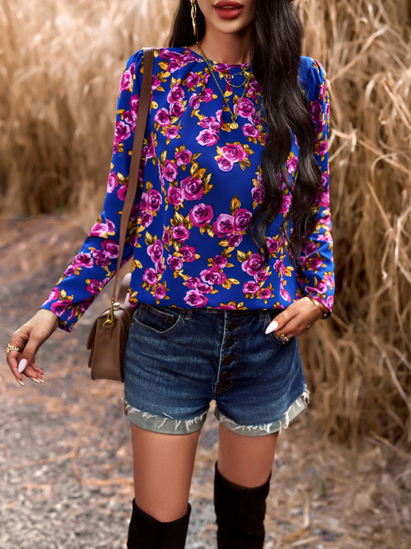 Casual Printed Round Neck Long Sleeve Top-chiquechics
