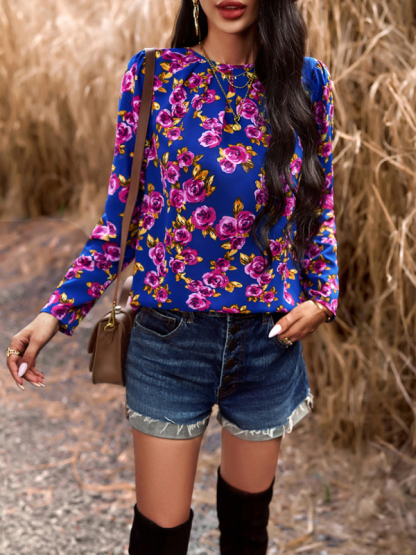 Casual Printed Round Neck Long Sleeve Top-chiquechics