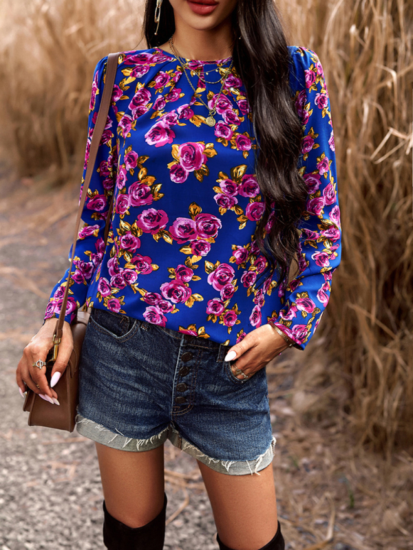 Casual Printed Round Neck Long Sleeve Top-chiquechics
