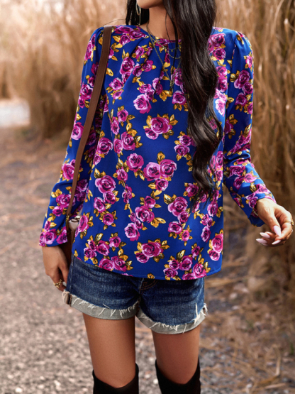 Casual Printed Round Neck Long Sleeve Top-chiquechics