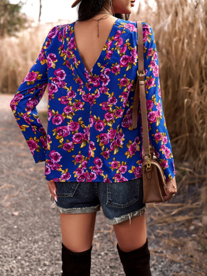 Casual Printed Round Neck Long Sleeve Top-chiquechics