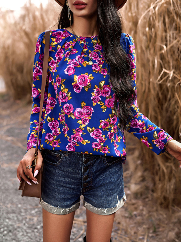 Casual Printed Round Neck Long Sleeve Top-chiquechics