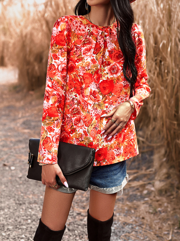 Casual Printed Round Neck Long Sleeve Top-chiquechics