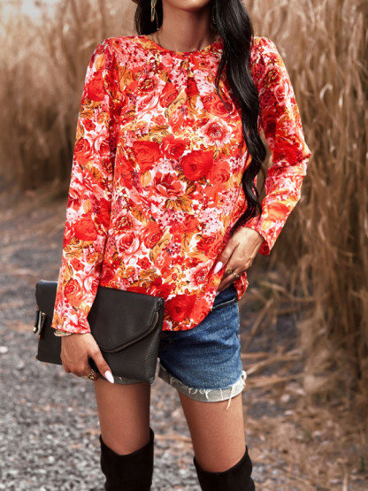 Casual Printed Round Neck Long Sleeve Top-chiquechics