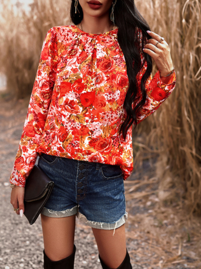 Casual Printed Round Neck Long Sleeve Top-chiquechics