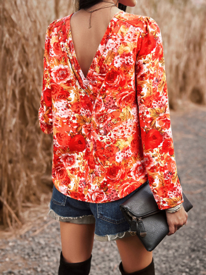 Casual Printed Round Neck Long Sleeve Top-chiquechics