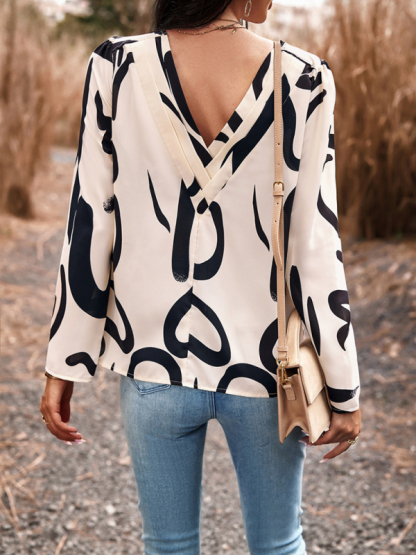 Casual Printed Round Neck Long Sleeve Top-chiquechics