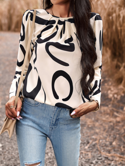Casual Printed Round Neck Long Sleeve Top-chiquechics