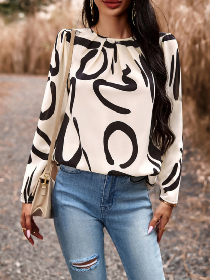 Casual Printed Round Neck Long Sleeve Top-chiquechics