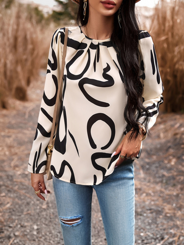 Casual Printed Round Neck Long Sleeve Top-chiquechics