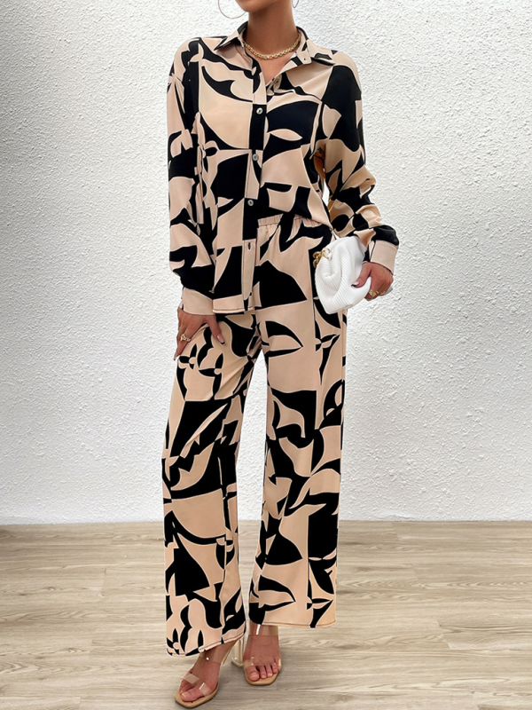 Casual printed suit long-sleeved tops and trousers two pieces set-chiquechics