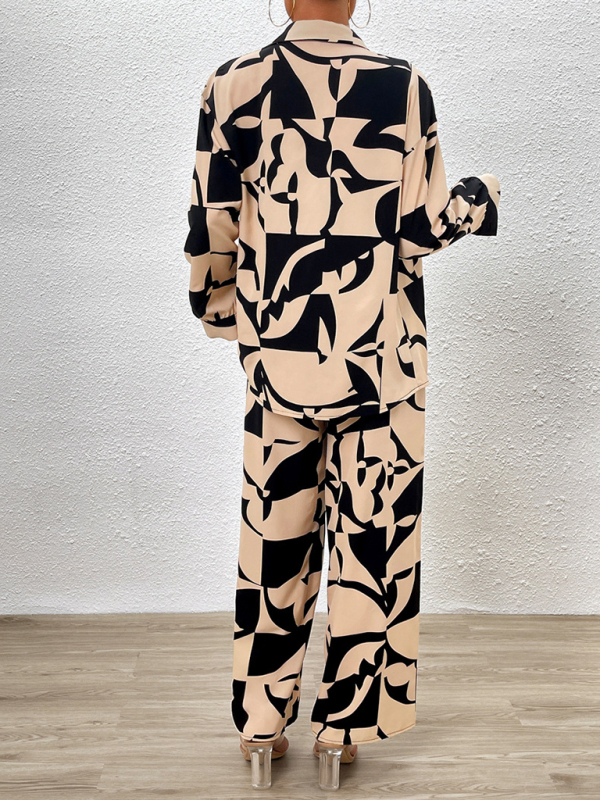 Casual printed suit long-sleeved tops and trousers two pieces set-chiquechics