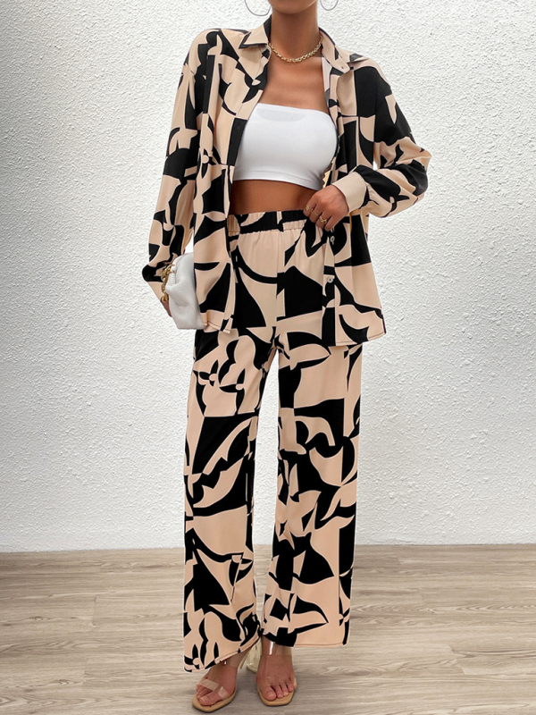 Casual printed suit long-sleeved tops and trousers two pieces set-chiquechics