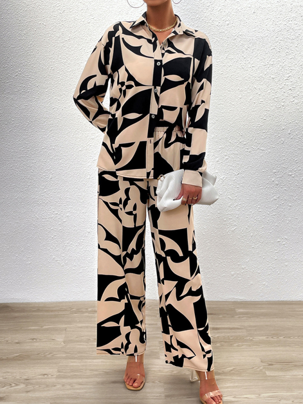 Casual printed suit long-sleeved tops and trousers two pieces set-chiquechics
