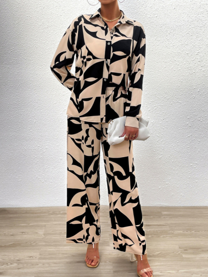 Casual printed suit long-sleeved tops and trousers two pieces set-chiquechics