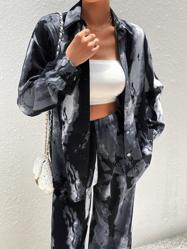 Casual printed suit long-sleeved tops and trousers two pieces set-chiquechics