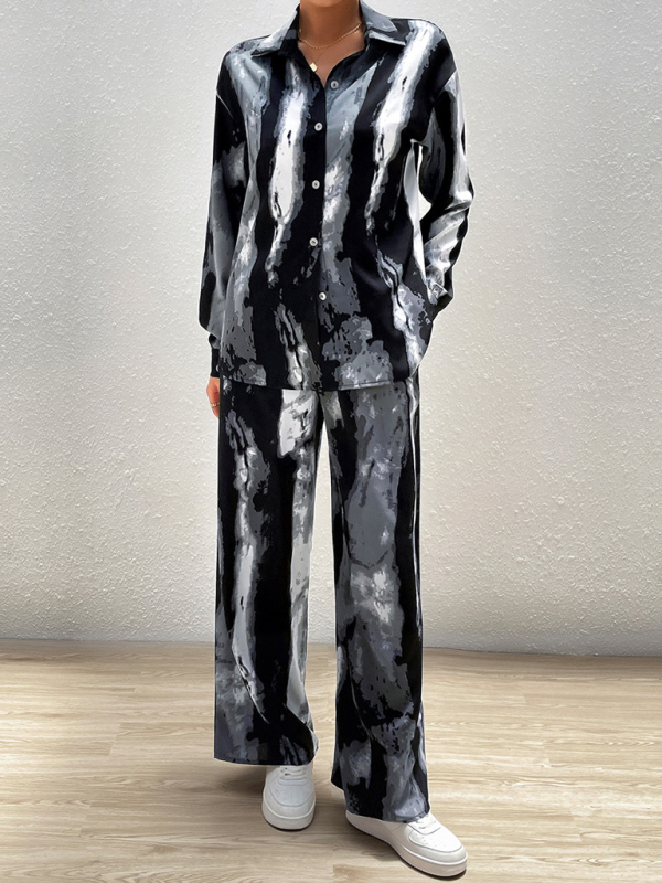 Casual printed suit long-sleeved tops and trousers two pieces set-chiquechics