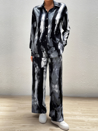 Casual printed suit long-sleeved tops and trousers two pieces set-chiquechics