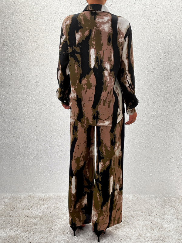 Casual printed suit long-sleeved tops and trousers two pieces set-chiquechics
