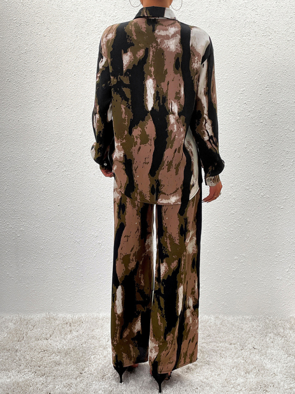 Casual printed suit long-sleeved tops and trousers two pieces set-chiquechics