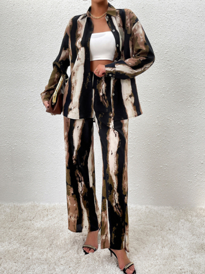 Casual printed suit long-sleeved tops and trousers two pieces set-chiquechics