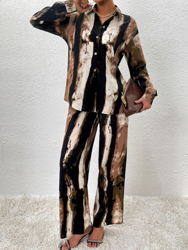 Casual printed suit long-sleeved tops and trousers two pieces set-chiquechics