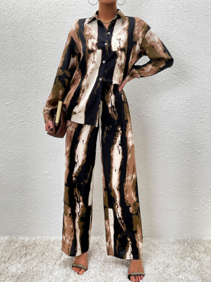Casual printed suit long-sleeved tops and trousers two pieces set-chiquechics