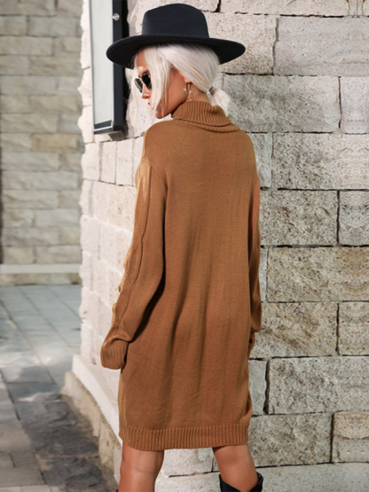 New mid-high collar solid color sweater skirt (belt not included)-chiquechics