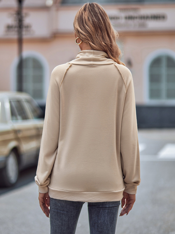 High collar drawstring patchwork loose sweatshirt-chiquechics