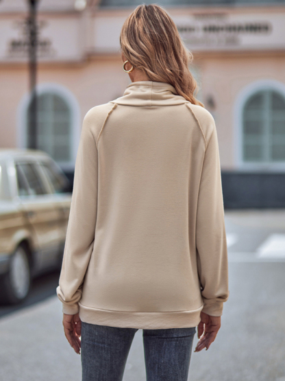 High collar drawstring patchwork loose sweatshirt-chiquechics