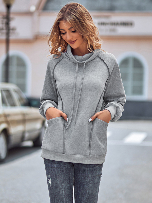 High collar drawstring patchwork loose sweatshirt-chiquechics