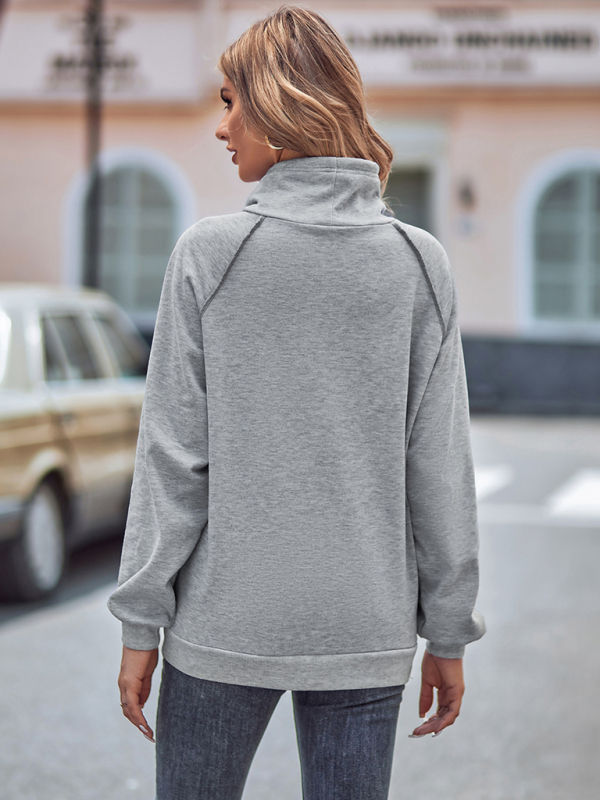 High collar drawstring patchwork loose sweatshirt-chiquechics