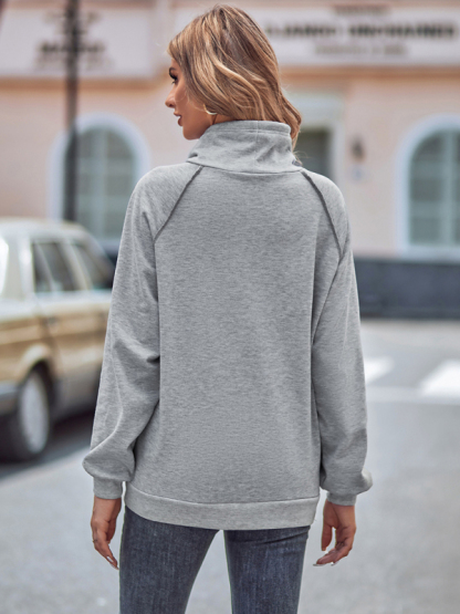 High collar drawstring patchwork loose sweatshirt-chiquechics