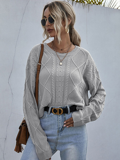 New loose long sleeve thin twist solid color sweater-chiquechics