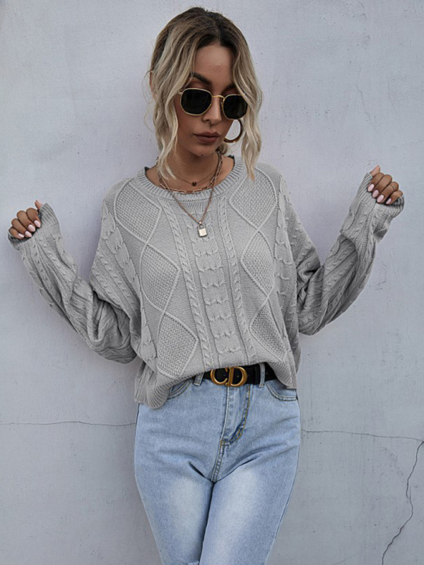 New loose long sleeve thin twist solid color sweater-chiquechics
