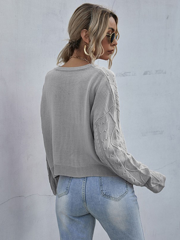 New loose long sleeve thin twist solid color sweater-chiquechics