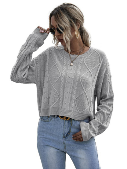 New loose long sleeve thin twist solid color sweater-chiquechics