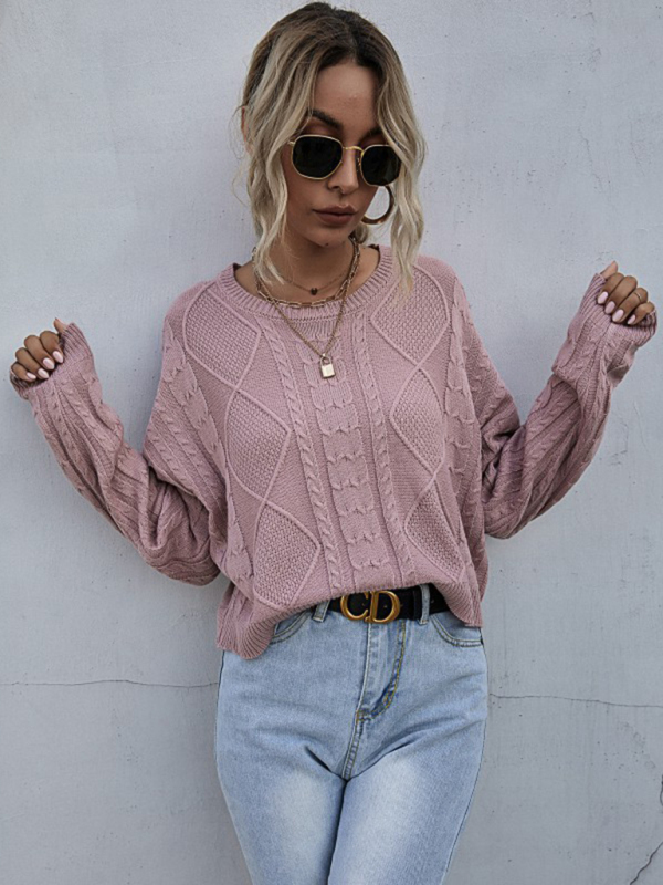 New loose long sleeve thin twist solid color sweater-chiquechics