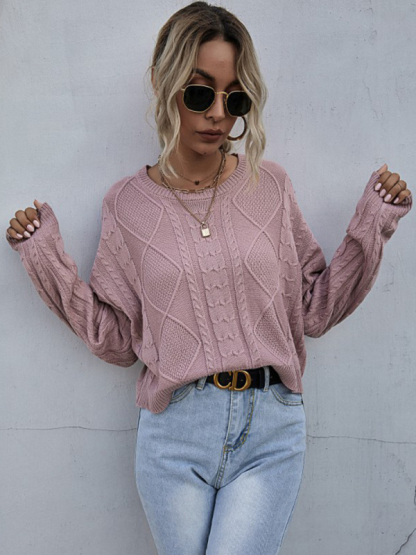 New loose long sleeve thin twist solid color sweater-chiquechics