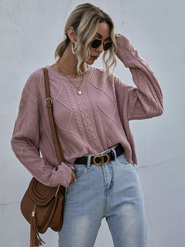 New loose long sleeve thin twist solid color sweater-chiquechics