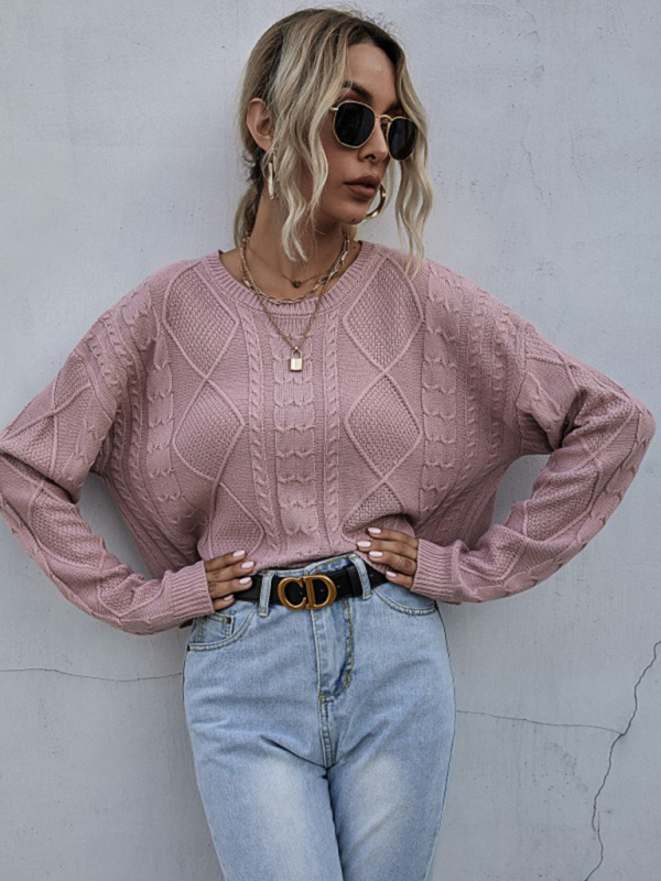 New loose long sleeve thin twist solid color sweater-chiquechics
