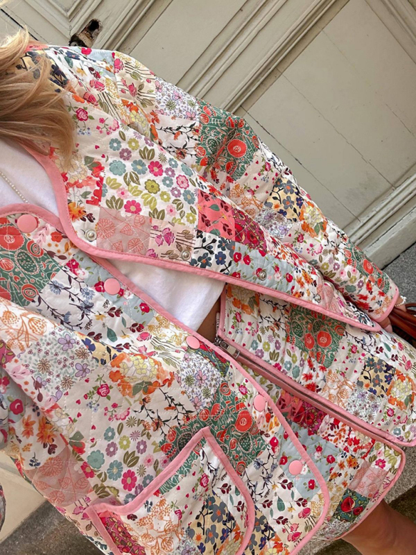 Printed round neck thin cotton coat-chiquechics