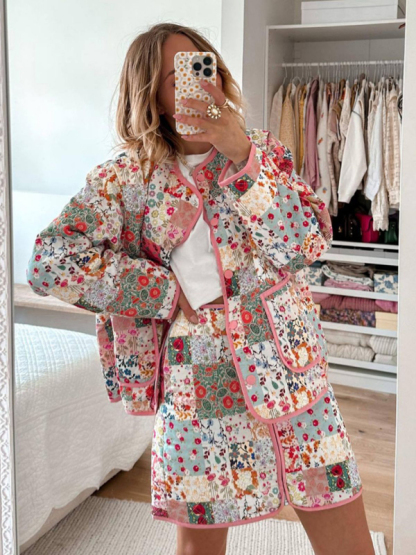 Printed round neck thin cotton coat-chiquechics