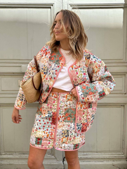 Printed round neck thin cotton coat-chiquechics