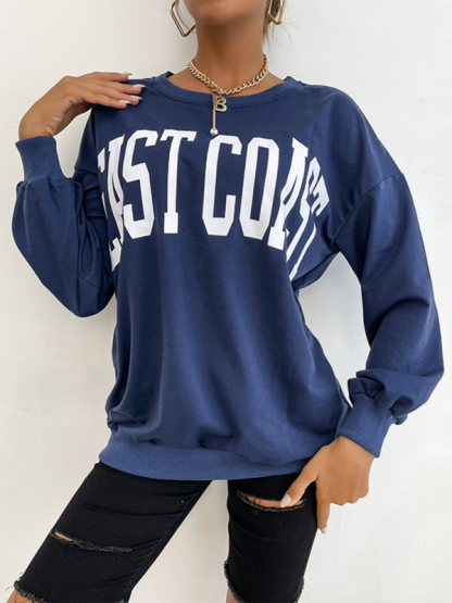 New round neck long sleeve pullover letter sweatshirt-chiquechics