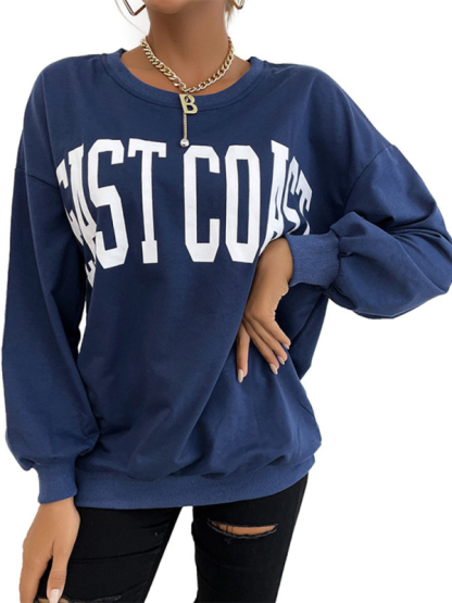 New round neck long sleeve pullover letter sweatshirt-chiquechics