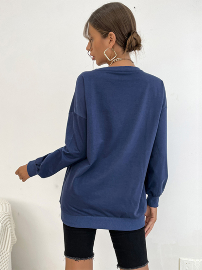 New round neck long sleeve pullover letter sweatshirt-chiquechics